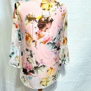 Charlie b Made In Italy, Viscose/Silk Floral Tunic Long Flowy Sleeve,Size Small